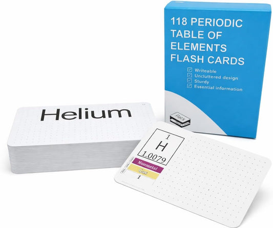 118 Periodic Table of Elements Flash Cards with Bullet Journal Style Background