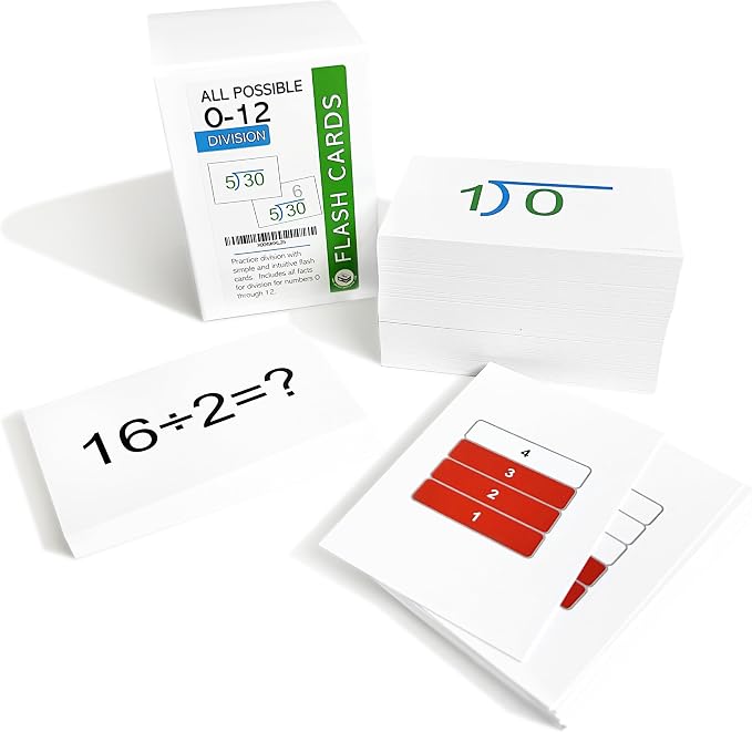 800 Math Flash Cards with All Possible 0-12 Addition, Subtraction, Multiplication and Division Facts with Transitional Concepts Cards and Introduction to Fractions Cards