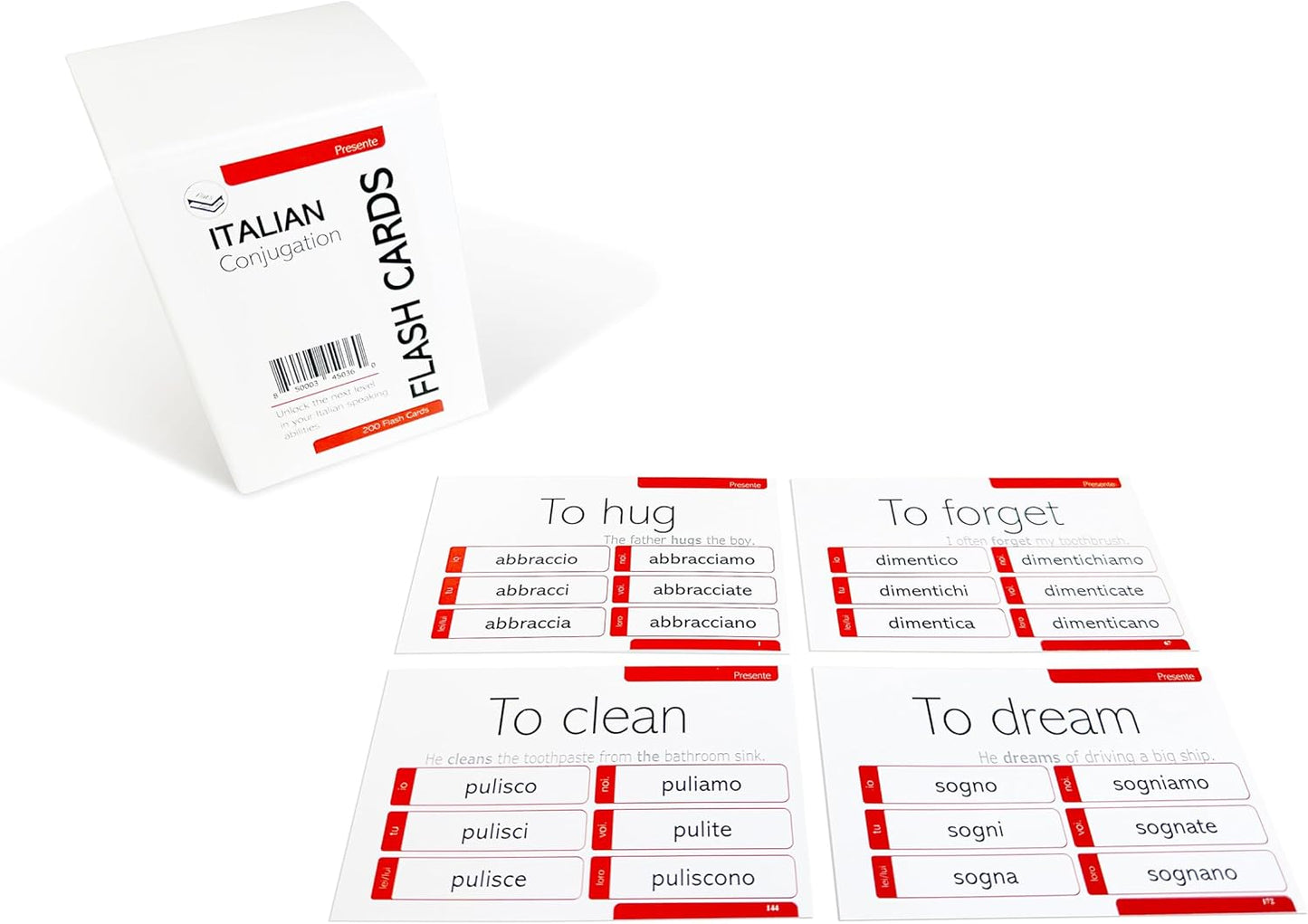 200 Italian Verb Conjugation Present Tense Flash Cards - Full Examples in Both Italian and English