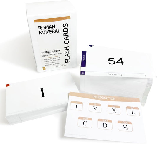 142 Roman Numeral Flash Cards with Explanations, Rules, Equations and Examples Made in The U.S.A