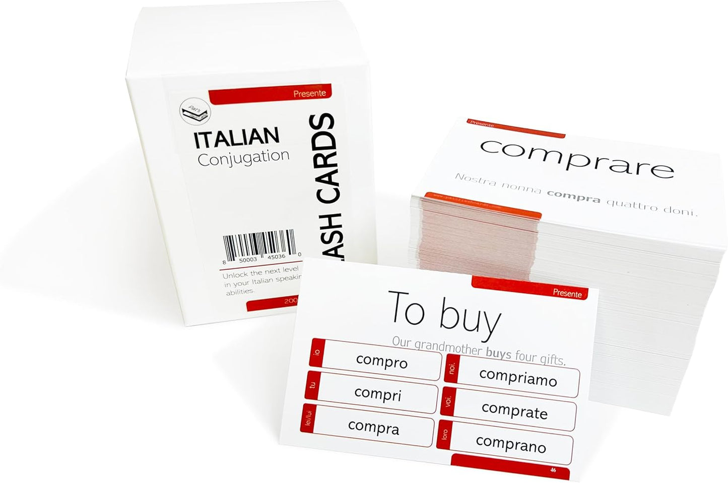 200 Italian Verb Conjugation Present Tense Flash Cards - Full Examples in Both Italian and English