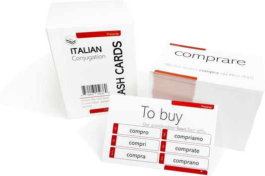 200 Italian Verb Conjugation Present Tense Flash Cards - Full Examples in Both Italian and English