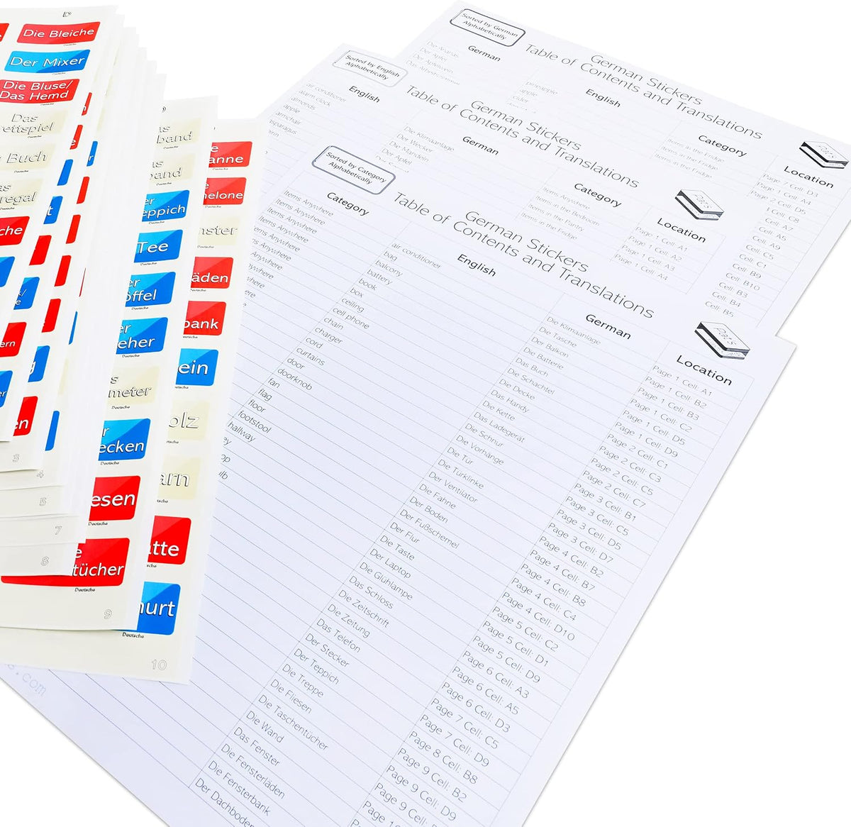 400 Learning German Stickers with Lookup Tables