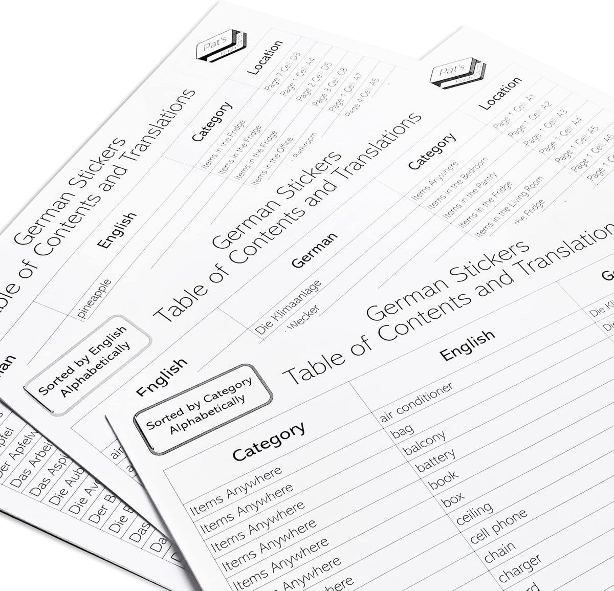 400 Learning German Stickers with Lookup Tables