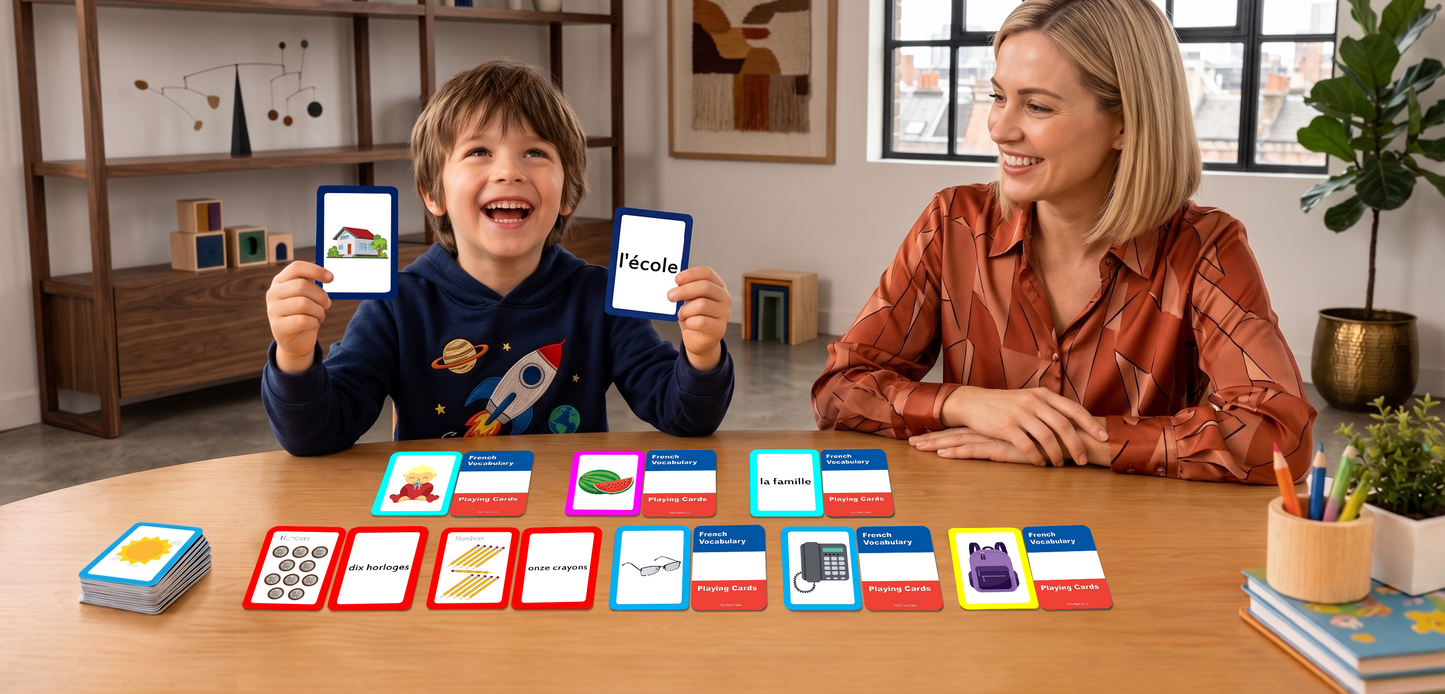 384 French Concentration and Memory Matching Card Game Playing Cards - Includes Animals, Food, Family, and More