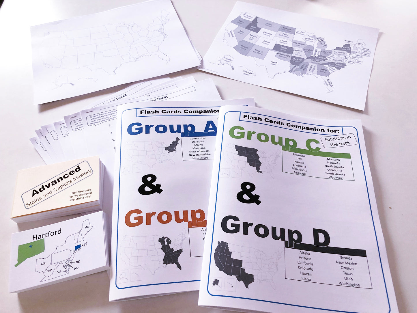 States and Capitals Flash Cards with Workbooks and Worksheets